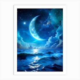 Moon And Stars In The Sky Art Print