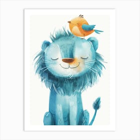 Small Joyful Lion With A Bird On Its Head 12 Art Print