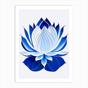 Lotus Flower Symbol Blue And White Line Drawing Art Print