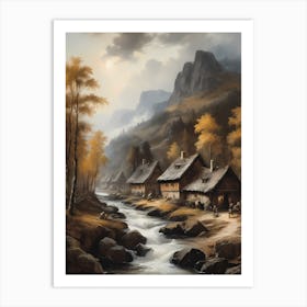 In The Wake Of The Mountain A Classic Painting Of A Village Scene (20) Art Print