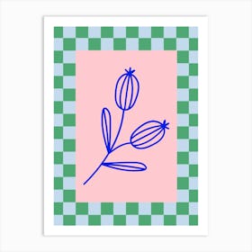 Modern Checkered Flower Poster Blue & Pink 15 Art Print