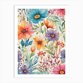 Watercolor Floral Pattern 1 Art Print