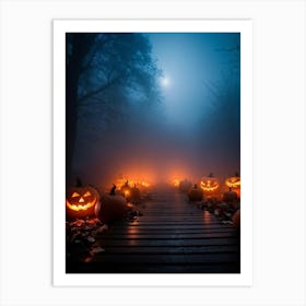 Fog Holiday Greeting Scarey Evil Dark Ominous Leaf Stripes Haunting Wood Carving Flames (13) Art Print