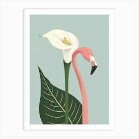 Chilean Flamingo Calla Lily Minimalist Illustration 3 Art Print