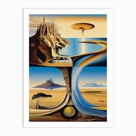 Surreal Salvador Dalí Inspired Landscape Dreamlike Art Art Print