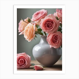 A Vase Of Pink Roses 36 Art Print