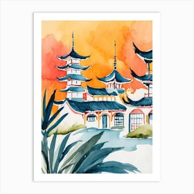 Watercolor Of Chinese Pagoda 1 Art Print