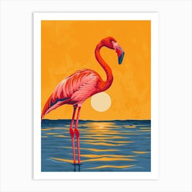 Greater Flamingo Celestun Yucatan Mexico Tropical Illustration 11 Art Print