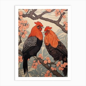 Art Nouveau Birds Poster Rooster 2 Art Print