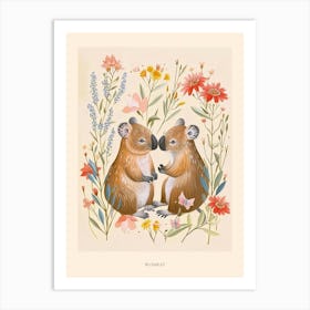 Folksy Floral Animal Drawing Wombat 4 Poster Art Print