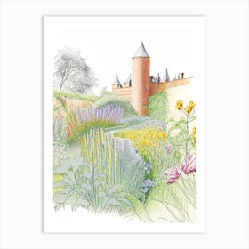 Sissinghurst Castle Garden, United Kingdom Vintage Pencil Drawing Art Print