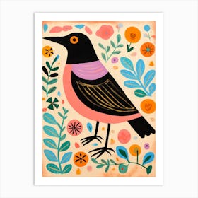 Pink Scandi Blackbird 3 Art Print