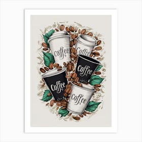 Coffee Cups And Leaves 1 Art Print