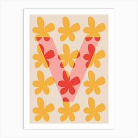 Alphabet Flower Letter V Print - Pink, Yellow, Red Art Print