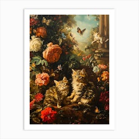 Kittens In The Garden Rococo Style 4 Art Print