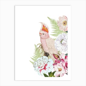 Pink Vintage Cockatoo Floral  Art Print