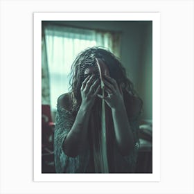 Woman Covers Her Face Art Print