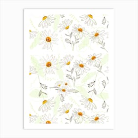 Spring Time Colorful Daisies Pattern Art Print