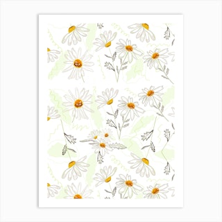 Spring Time Colorful Daisies Pattern Art Print