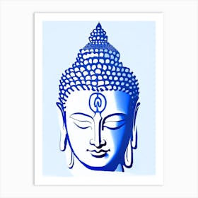Buddha Symbol Blue And White 1 Line Drawing Art Print