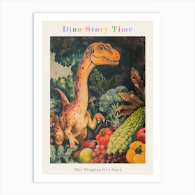 Dinosaur Grocery Shopping Storybook Style 3 Poster Art Print