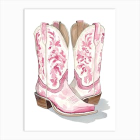 Pink Cowboy Boots Vector Art Print