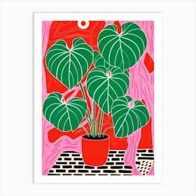 Pink And Red Plant Illustration Swiss Cheese Plant 4 Art Print