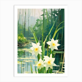 Daffodils By The Water Art Print