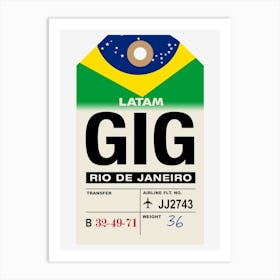 Rio De Janeiro (GIG) Brazil Vintage Airline Luggage Tag Art Print