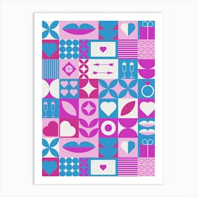 St. Valentines Day geometric neon synthwave pattern - abstract poster 2 Poster