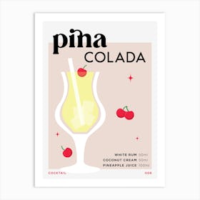 Pina Colada in Beige Cocktail Recipe Art Print