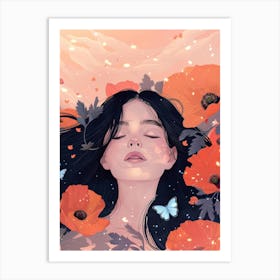 Poppies And Butterflies 2 Art Print