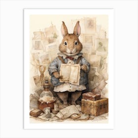 Bunny Collecting Stamps Luck Rabbit Prints Watercolour 3 Art Print