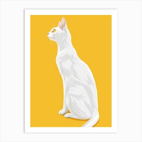 White Cat On Yellow Background Art Print