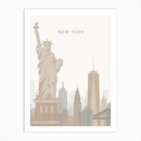 Beige New York Skyline Art Print