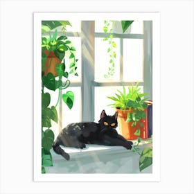 Black Cat On Window Sill 3 Art Print