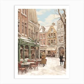 Vintage Winter Illustration Bruges Belgium 6 Art Print