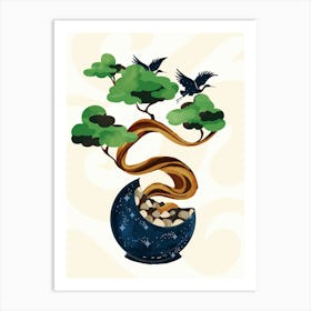 Cranes On A Bonsai Tree Art Print