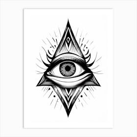 Mysticism, Symbol, Third Eye Simple Black & White Illustration 1 Art Print
