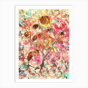 Impressionist Agatha Rose in Bloom Botanical Painting in Blush Pink and Gold Art Print