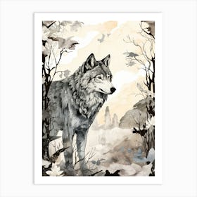 Tundra Wolf Vintage Painting 3 Art Print