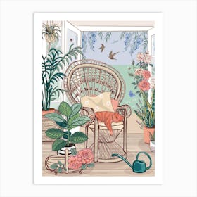 Lazy Ginger Cat In A Peacock Chair Art Print