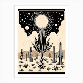 B&W Cactus Illustration Ferocactus Cactus 2 Art Print