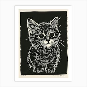 American Shorthair Linocut Blockprint 7 Art Print