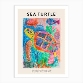 Sea Turtle Colourful Abstract Poster Art Print