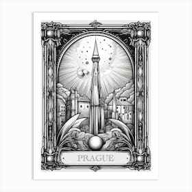 Prague, Czech Republic, Tarot Card Travel  Line Art 4 Art Print