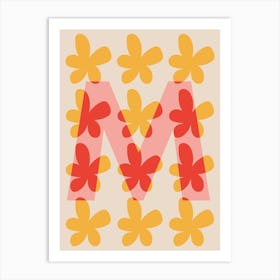 Alphabet Flower Letter M Print - Pink, Yellow, Red Art Print