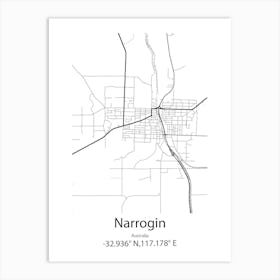 Narrogin,Australia Minimalist Map Art Print