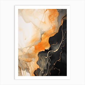 Black And Orange Flow Asbtract Painting 0 Art Print