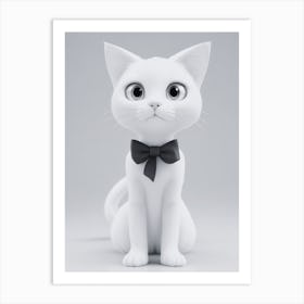 White Cat With Bow Tie Art Print